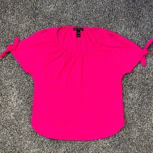 INC International Concepts Neon Pink Short Sleeve Tie-Sleeve Top